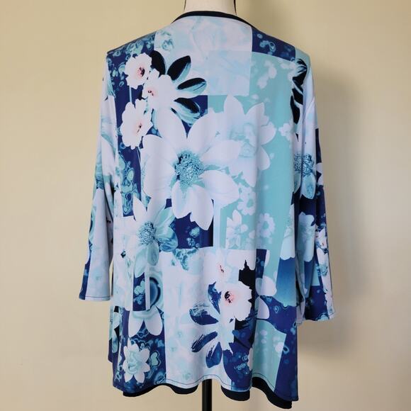 Easywear by Chico's Size 3 (XL 16/18) Open Front Cardigan 3/4 Sleeve Lined Blue - Picture 3 of 15